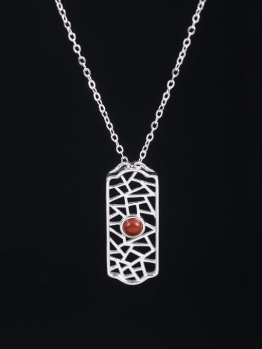 SILVER MI 925 Sterling Silver  Vintage South Red Hollow Partition Necklace