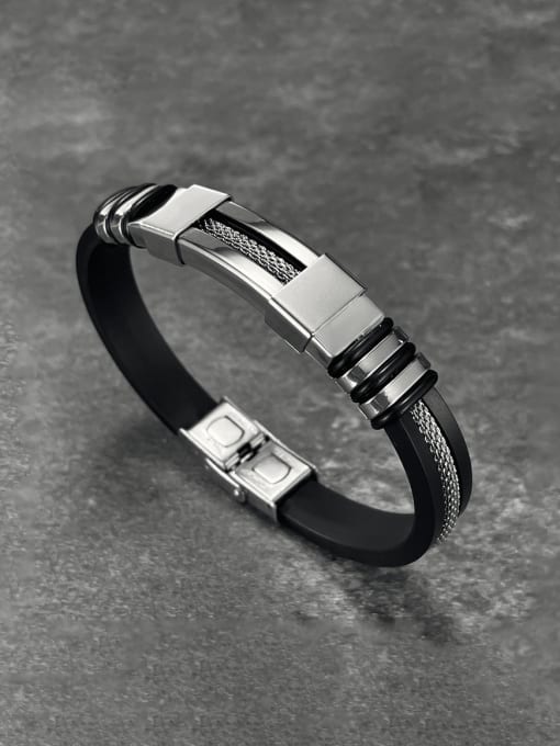 Open Sky Titanium Steel Artificial Leather Geometric Hip Hop Handmade Weave Bracelet 2