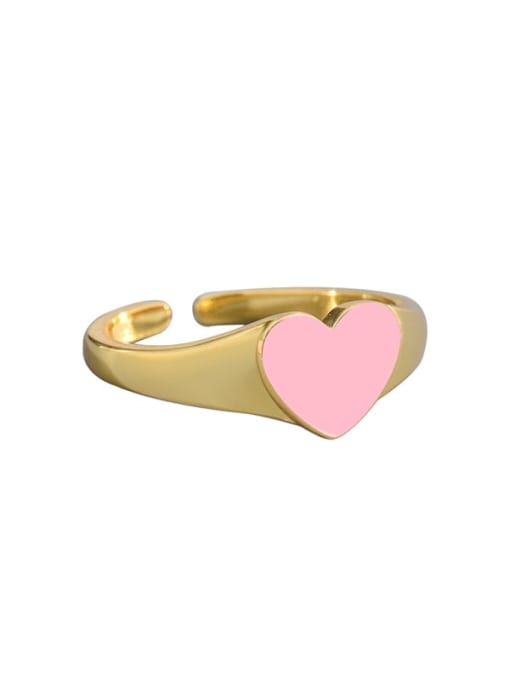 Pink 925 Sterling Silver Enamel Heart Minimalist Band Ring