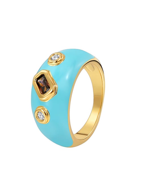 Gold Zircon Oil Drop Ring Brass Enamel Geometric Minimalist Band Ring