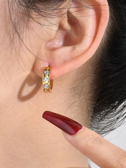 LI MUMU Stainless steel Rhinestone Geometric Minimalist Huggie Earring 1