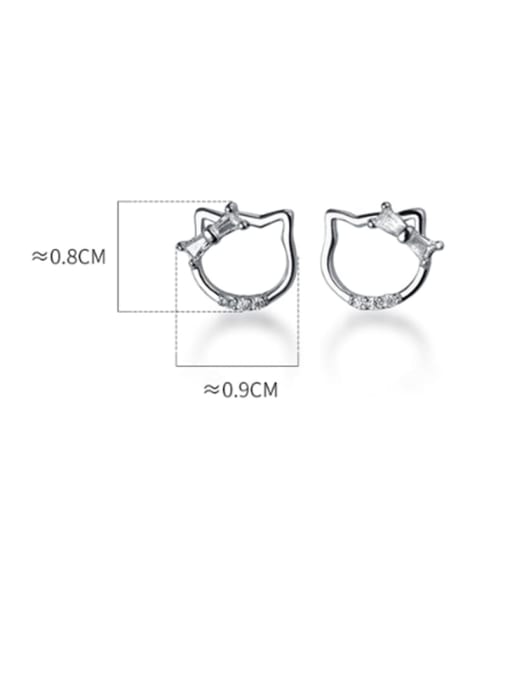 Rosh 925 Sterling Silver Cubic Zirconia Cat Minimalist Stud Earring 2