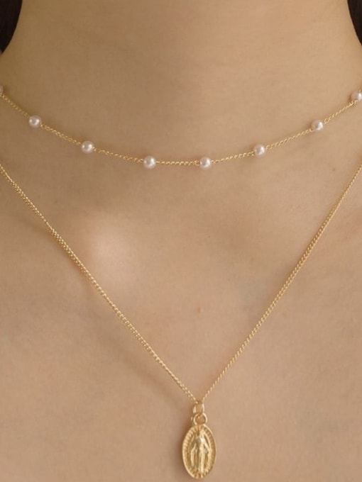 LI MUMU Copper Imitation Pearl Geometric Minimalist Multi Strand Necklace