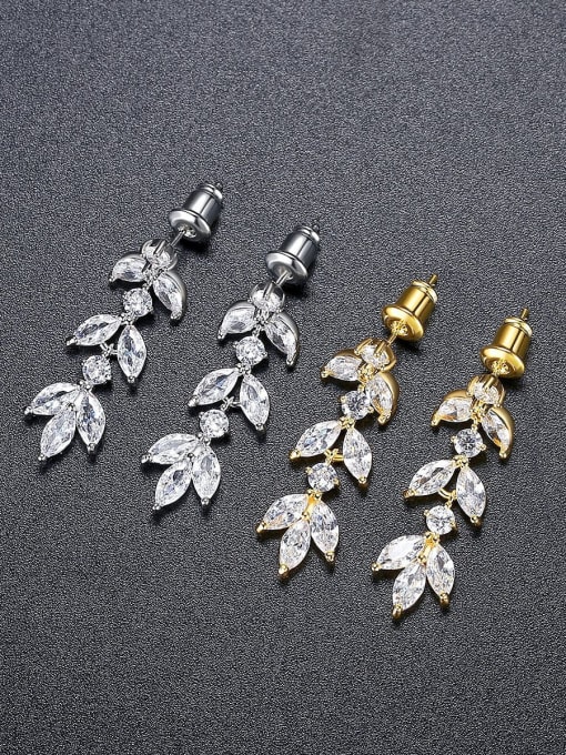 BLING SU Brass Cubic Zirconia Leaf Luxury Cluster Earring 2