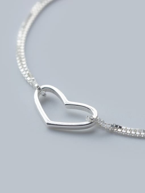 Rosh 925 Sterling Silver Minimalist Hollow Heart  Strand Bracelet 1