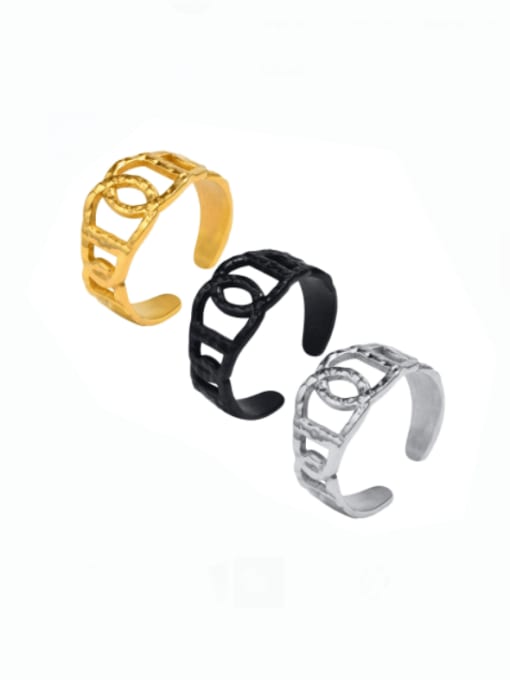 CONG Stainless steel Hollow Geometric Vintage Band Ring 0