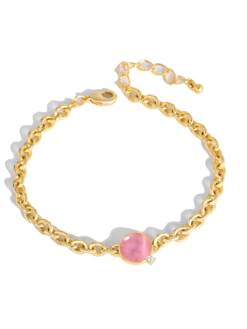 Pink Brass Cats Eye Geometric Minimalist Link Bracelet