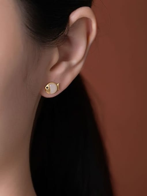 DEER 925 Sterling Silver Jade Fish Cute Stud Earring 1