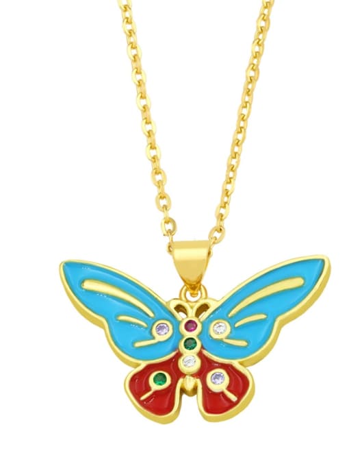 A (blue red) Brass Rhinestone Enamel Butterfly Minimalist Necklace