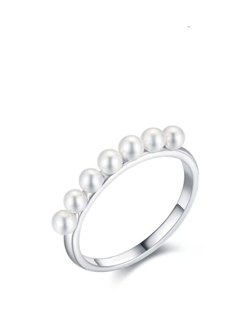 silver 925 Sterling Silver Imitation Pearl Geometric Minimalist Band Ring