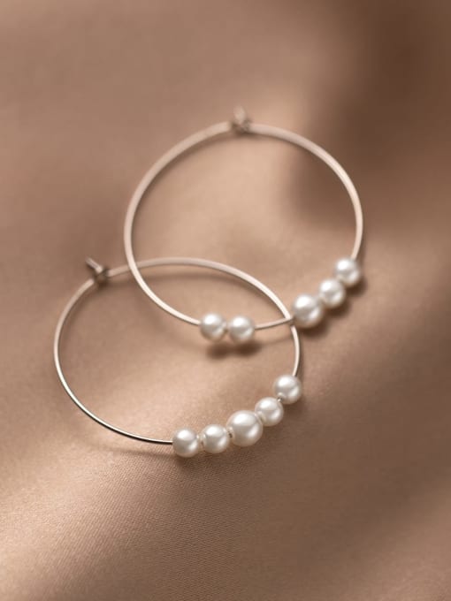 Rosh 925 Sterling Silver Imitation Pearl Geometric Minimalist Hoop Earring 2