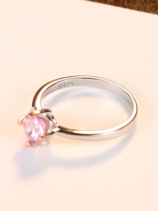 CCUI 925 Sterling Silver Round Pink Cubic Zirconia minimalist boutique fashion Band Ring 1