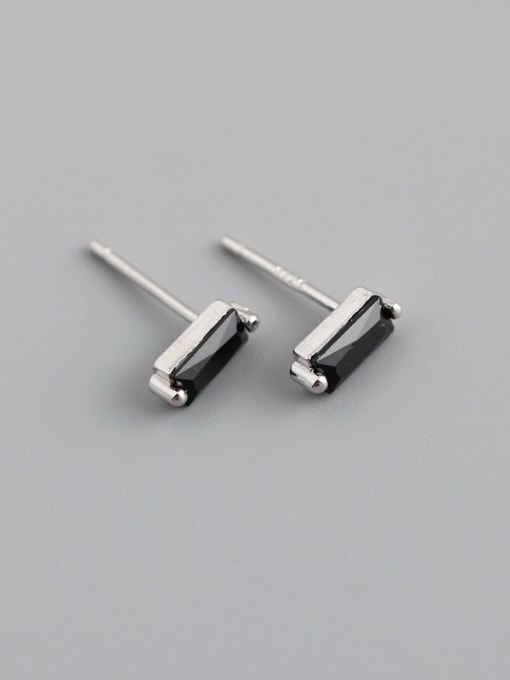 Black stone (Platinum) 925 Sterling Silver Cubic Zirconia Rectangle Minimalist Stud Earring