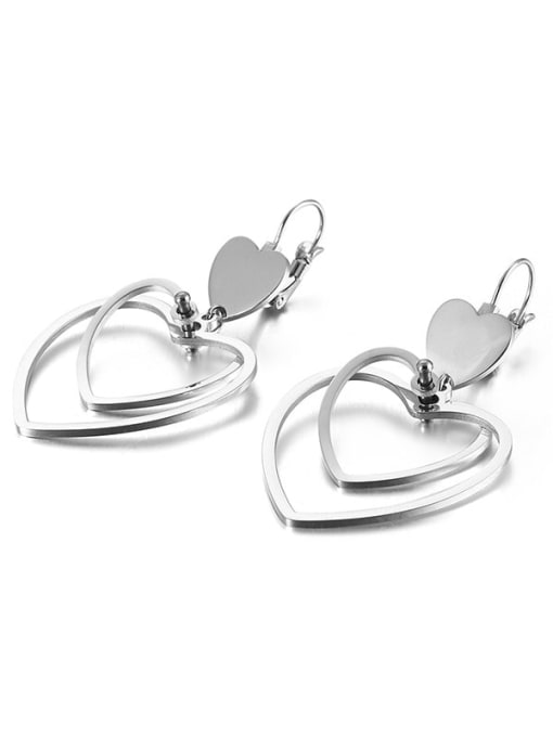 platinum Stainless Steel Hollow  Heart Minimalist Hook Earring
