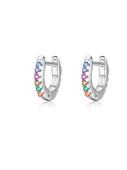 Colored stone silver 925 Sterling Silver Cubic Zirconia Geometric Vintage Huggie Earring