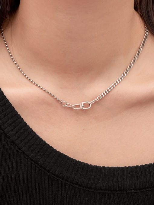 XBOX 925 Sterling Silver Geometric Vintage Asymmetrical  Chain  Necklace 1