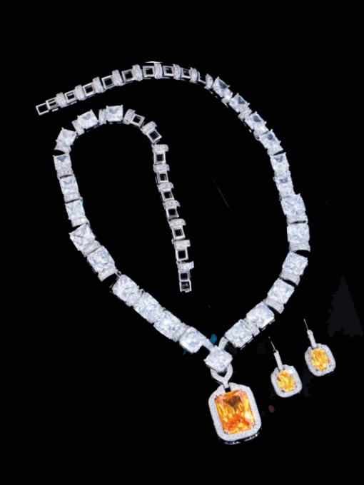 L.WIN Brass Cubic Zirconia Luxury Geometric Earring and Necklace Set 1