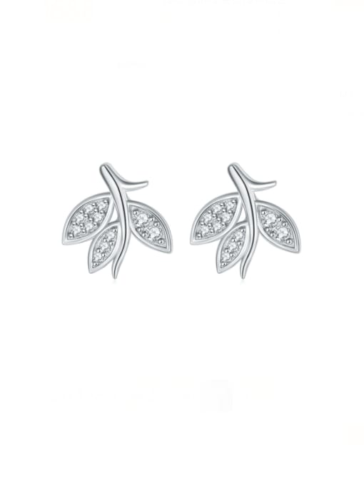 Platinum 925 Sterling Silver Cubic Zirconia Leaf Dainty Stud Earring