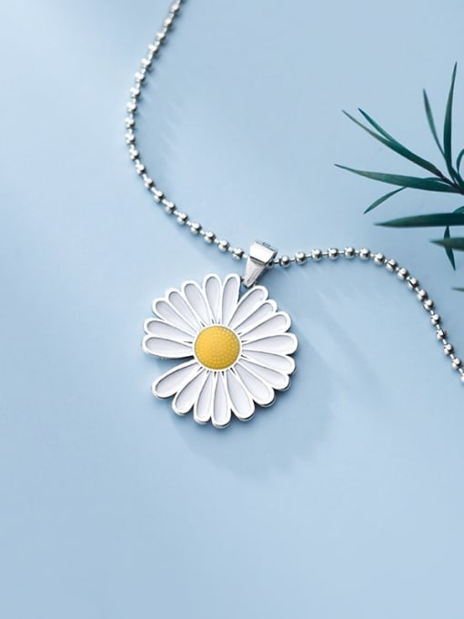 Rosh 925 Sterling Silver Bead Chain Silicone Flower Necklace