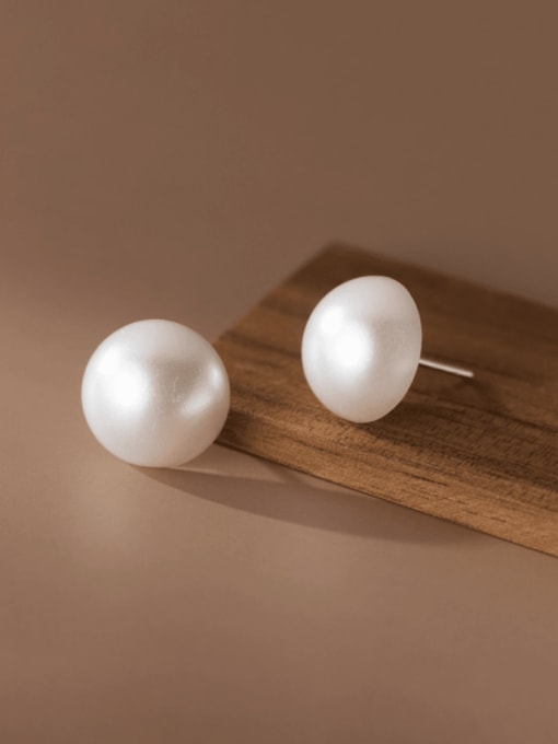 silver 925 Sterling Silver Freshwater Pearl Round Ball Minimalist Stud Earring