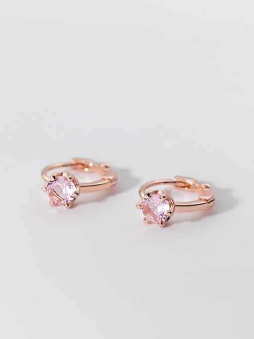 Rose Gold +Pink 925 Sterling Silver Cubic Zirconia Geometric Minimalist Huggie Earring