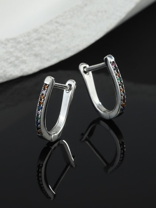 KDP-Silver 925 Sterling Silver Cubic Zirconia Geometric Minimalist Huggie Earring 3