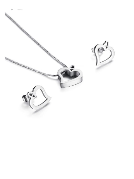 KAKALEN Titanium Minimalist Hollow  Heart Titanium Earring And Necklace Set 0