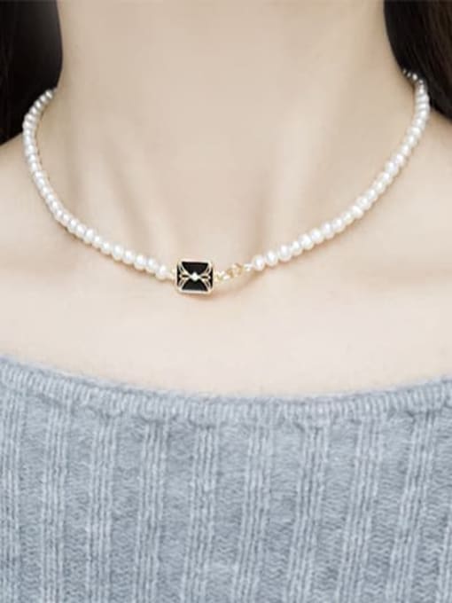 RAIN Brass Freshwater Pearl Geometric Vintage Necklace 2