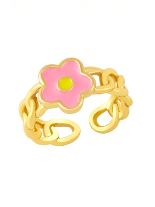 pink Brass Enamel Flower Minimalist Band Ring