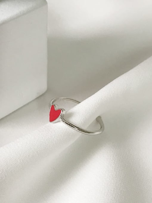 Boomer Cat 925 Sterling Silver enemel simple heart  Freee size ring 1