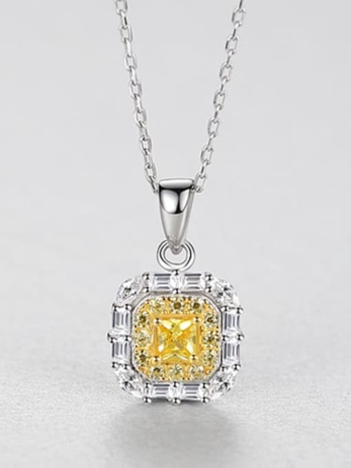 Platinum 20h02 925 Sterling Silver Luxury  square  Cubic Zirconia  pendant  Necklace