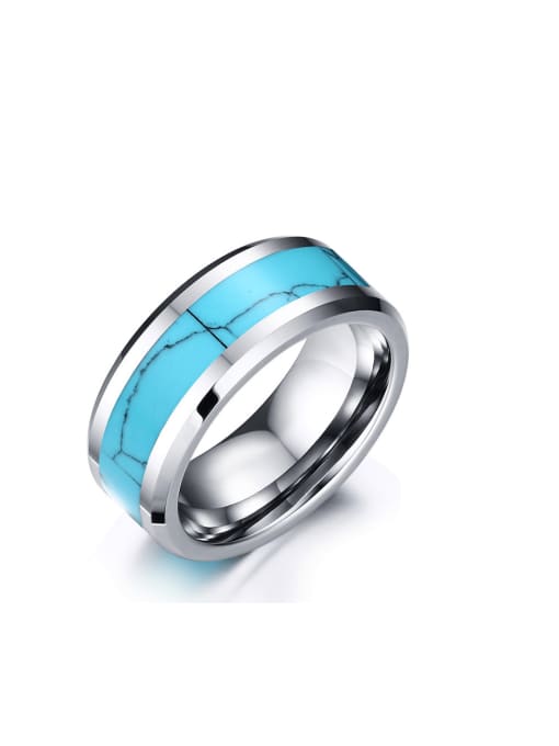 CONG Tungsten Turquoise Geometric Hip Hop Band Ring