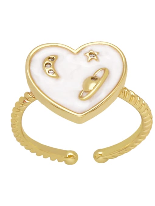 white Brass Enamel Heart Minimalist Band Ring