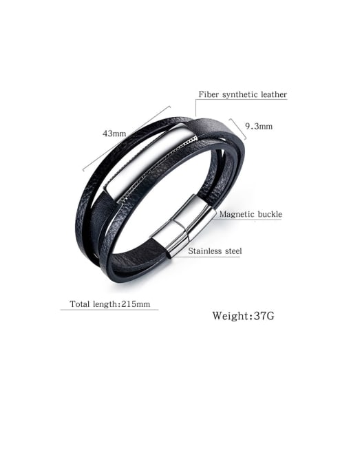 Open Sky Titanium Black Leather Geometric Minimalist Bracelets 3