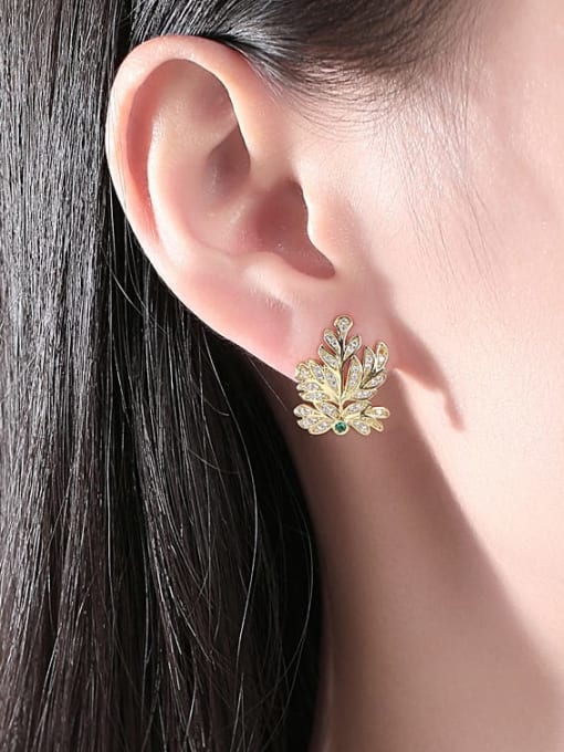 BLING SU Brass Cubic Zirconia Leaf Dainty Stud Earring 1