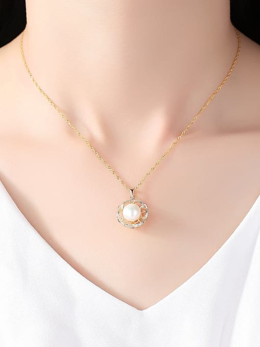 CCUI 925 Sterling Silver Freshwater Pearl Hollow zircon flower pendant  Necklace 1