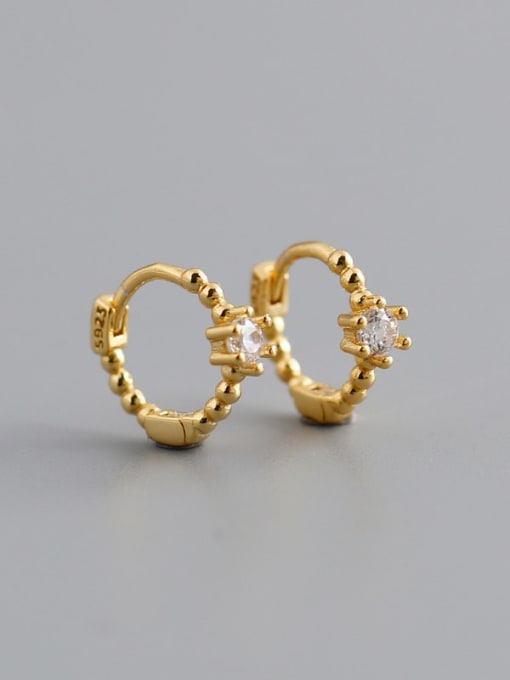 golden 925 Sterling Silver Cubic Zirconia Geometric Minimalist Huggie Earring
