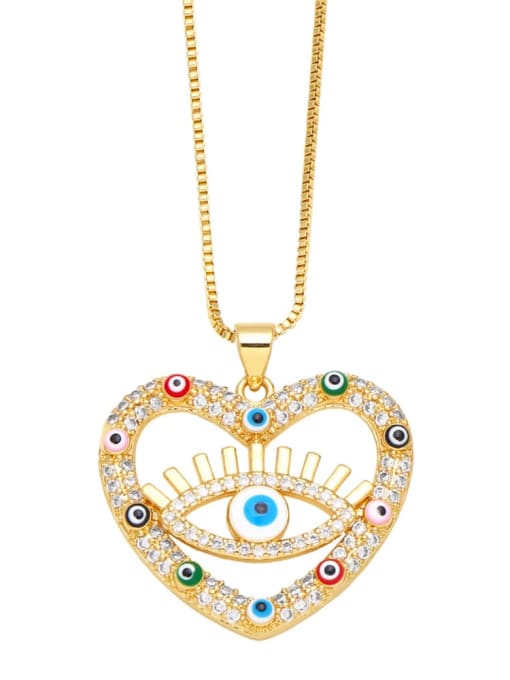 Mixed color Brass Cubic Zirconia Evil Eye Vintage Heart Pendant Necklace