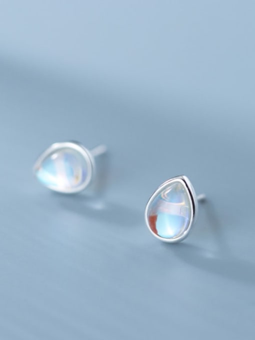 Rosh 925 Sterling Silver Glass Stone Water Drop Minimalist Stud Earring 2