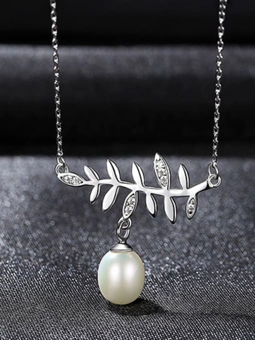White 7c10 925 Sterling Silver Freshwater Pearl Tree Minimalist Necklace