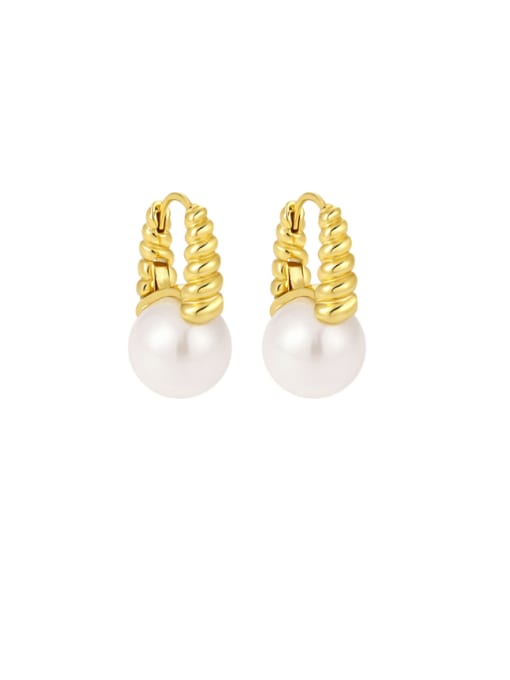 18K Gold 925 Sterling Silver Imitation Pearl Geometric Minimalist Huggie Earring