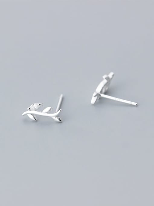 Rosh 925 Sterling Silver With Platinum Plated Smooth Cute Leaf Stud Earrings 1