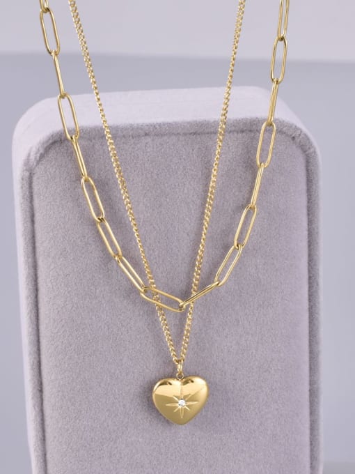 18K gold Titanium Steel Heart Minimalist Double Layer Chain Necklace