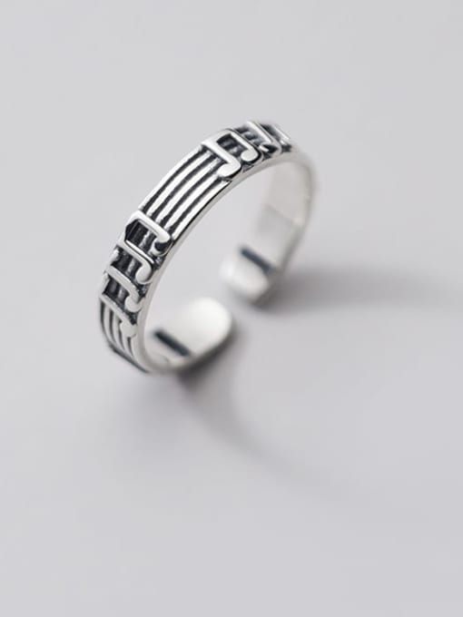 Rosh 925 Sterling Silver Round Vintage Musical note Band Ring