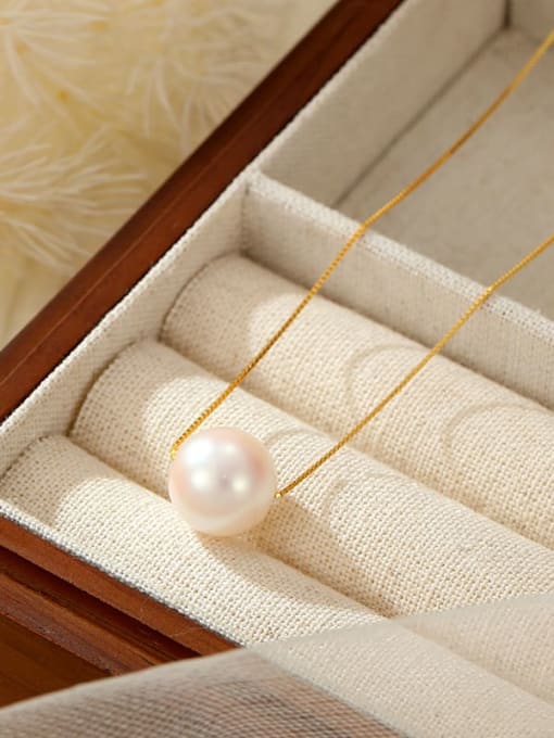 NS1086 【 Gold 12mm 】 925 Sterling Silver Imitation Pearl Round Minimalist Necklace