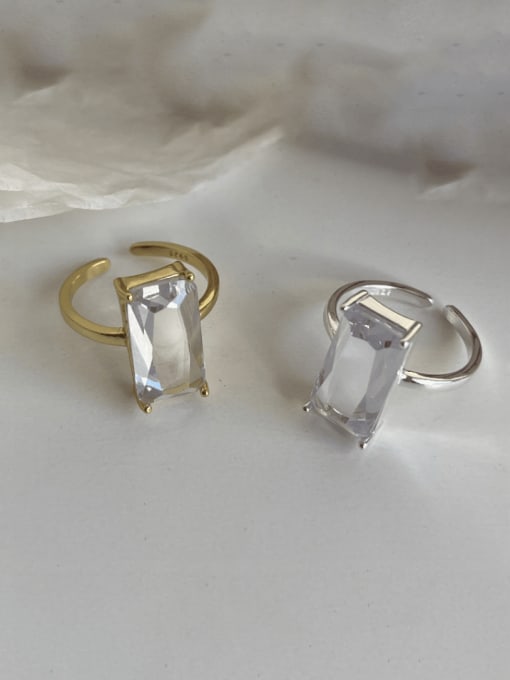 Boomer Cat 925 Sterling Silver Glass Stone Geometric Minimalist Band Ring