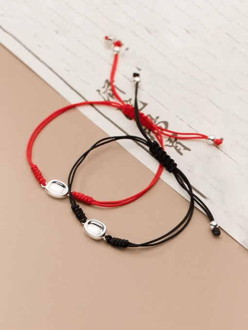 Rosh 925 Sterling Silver Geometric Ethnic Adjustable Red Rope Bracelet