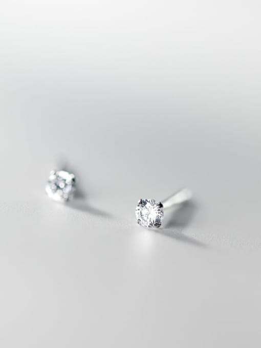 white diamond 925 Sterling Silver Rhinestone Round Minimalist Stud Earring