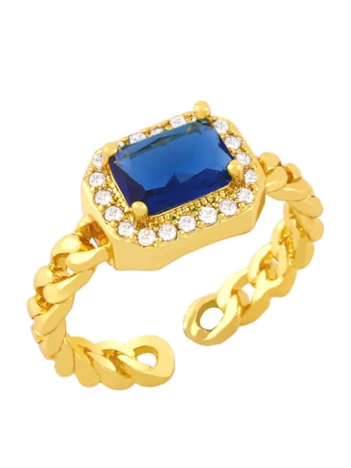 blue Brass Glass Stone Geometric Vintage Band Ring