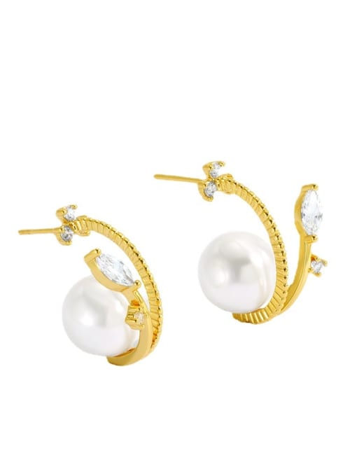 CHARME Brass Imitation Pearl Irregular Minimalist Stud Earring